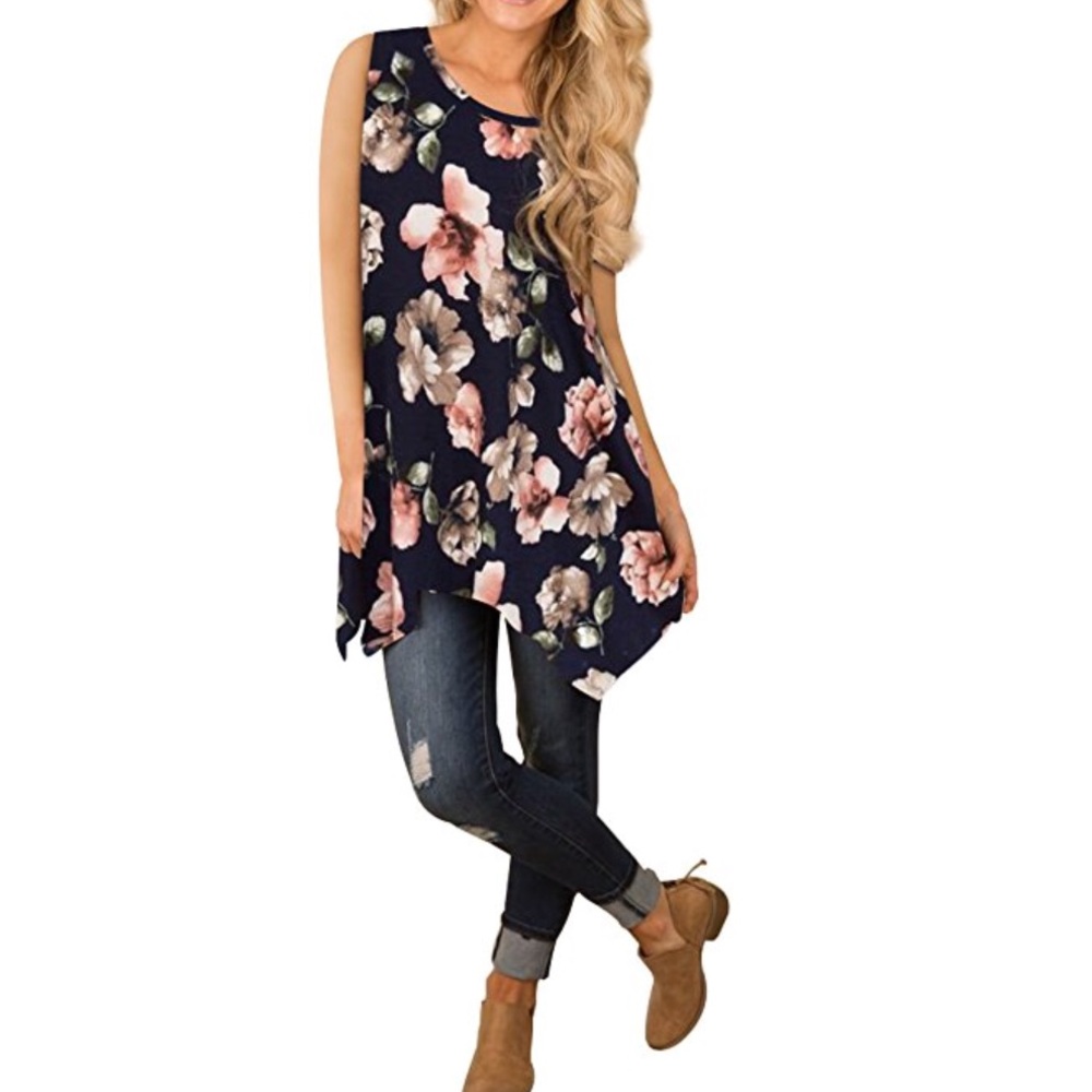 Botanical navy floral swing blouse